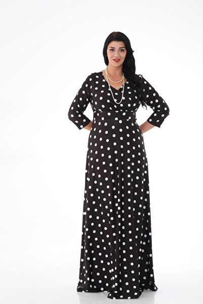 KIRIŞIK Βραδινό φόρεμα Sparkle με διπλό λαιμόκοψη, μακρυμάνικο, με πουά σχέδιο, ελαστικό υφασμάτινο μακρύ κομψό βραδινό φόρεμα