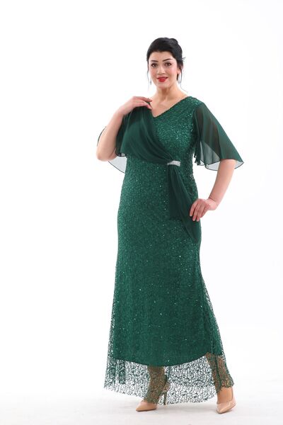 IŞILTI Rochie de seara cu maneca scurta din sifon, model Balik, marime mari - 3099