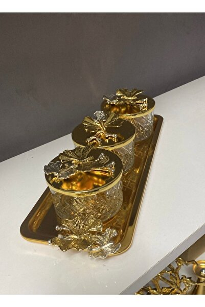 Elzemm store Gold 3-Piece Glass Snack Bowl with Rectangular Tray Presentation...