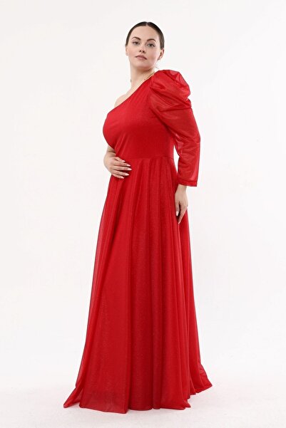 KIRIŞIK Shoulder Low-cut Glitter Tulle Evening Dress