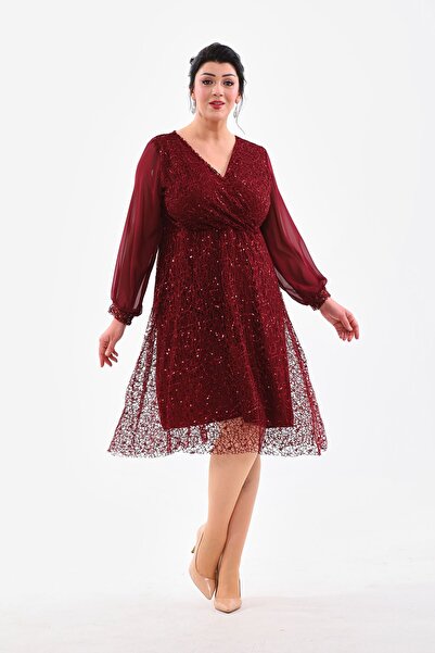 IŞILTI Rochie de seara midi cu decolteu dublu, cu detaliu de maneca din sifon...