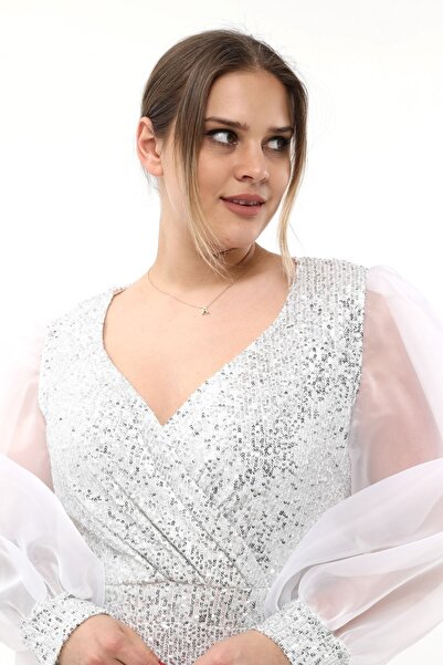 KIRIŞIK Payet Organze Kol Şık Abiye Elbise