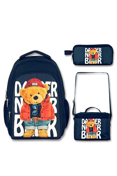 Famebag Cennec Teddy Bear - حقيبة مدرسية ابتدائية ومتوسطة وحقيبة غداء وحقيبة قلم رصاص