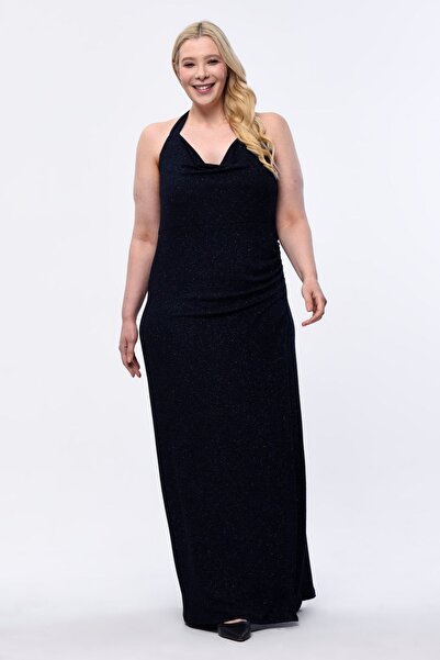 KIRIŞIK Degaje Collar Long Glitter Evening Dress