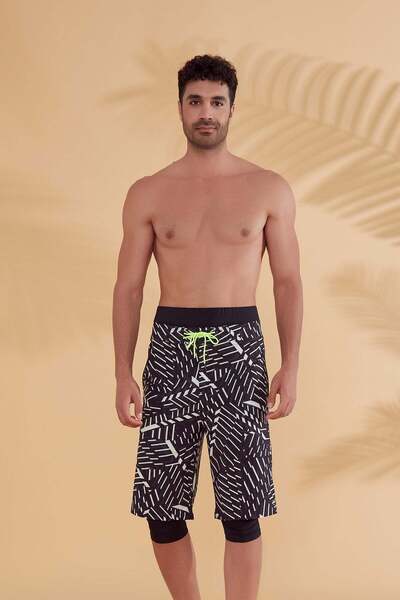 Marina Pantaloni scurți pentru bărbați cu model negru S2358