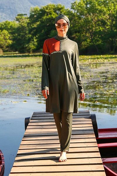 Marina 3-Piece Khaki Full Covered Hijab Swimsuit M2108