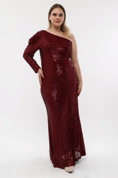 KIRIŞIK Ελαστικό βραδινό φόρεμα με παγιέτες και ένα μανίκι 3044