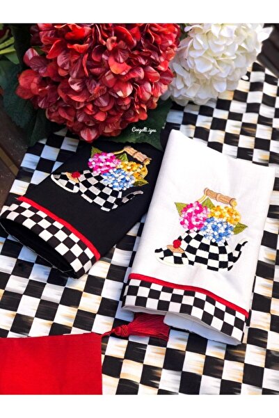 Çengelli İğne Ortanca Desenli Patlı Siyah Fırın Örtüsü