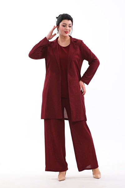 IŞILTI Flexible Three-Piece Evening Set - Glitter Jacket, Blouse and Trousers 3081