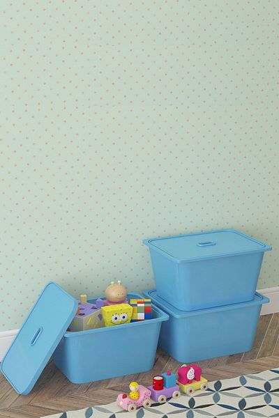 Pratico Blue 3Ds3K Toy Basket with Deep Lid - 3 Pieces