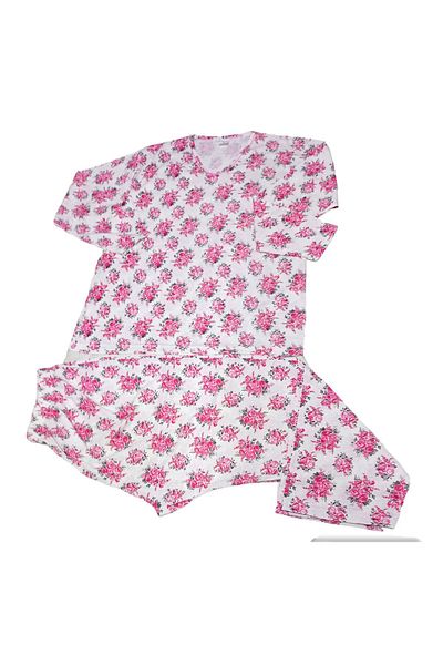 MYS Women's Plus Size Pink Floral Long Sleeve Pajama Set