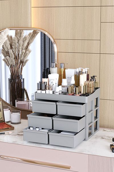 Pufwin Home Paris Xl 6 Drawers Makeup Cosmetic Bathroom Facial Serum Table Organizer Storage Box Organizer