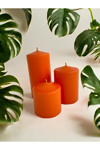 MAK CANDLE 3'lü Blok Mum Turuncu Silindir Mum Hediyelik