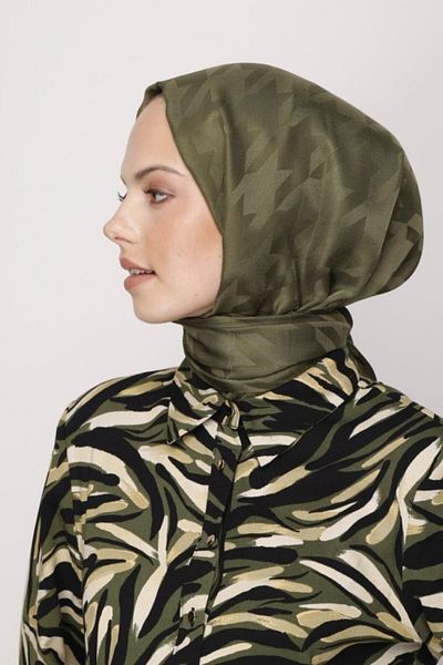 VALORSCARF Χακί μοτίβο Houndstooth Μεταξένιο σάλι ζακάρ
