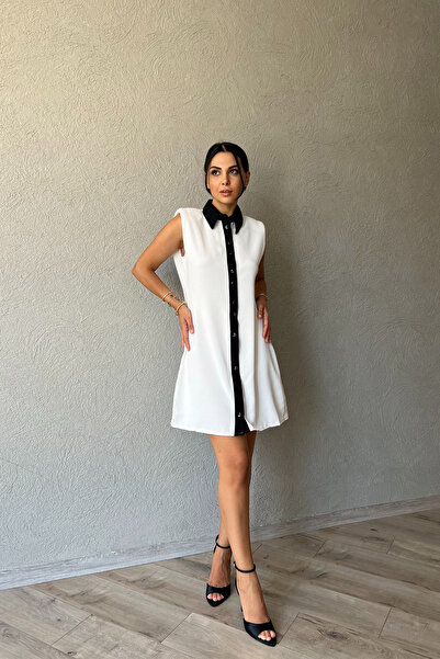 Seda Yalçın Atelier Zero Sleeve Ecru Crepe Dress - Garnished Design