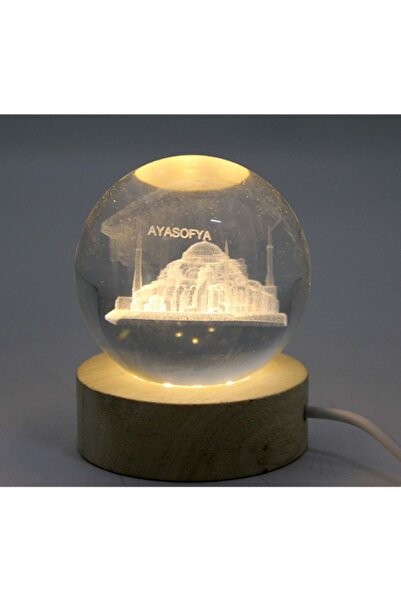 Genel Markalar 3 Boyutlu Ayasofya Cami Motifli Cam Küre - Ahşap Standlı Işıkl...