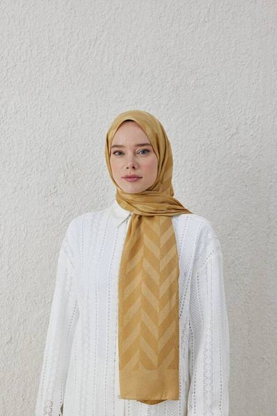 VALORSCARF Şal jacquard cu model de pescuit de culoare aurie