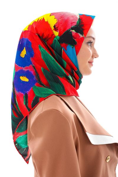 19V69 ITALIA Floral Pattern Gold Series Twill Scarf with Hanger and Gift Set 90x90 Cm