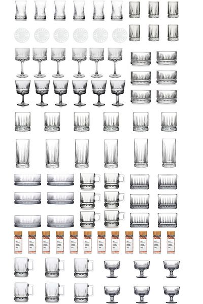 Paşabahçe Elysia 90 Piece Set - Water, Soft Drink, Cocktail Cup, Snack Bowl, Mug and Spice Bowl Dowry