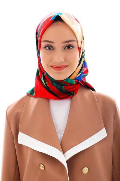 19V69 ITALIA Floral Pattern Gold Series Twill Scarf with Hanger and Gift Set 90x90 Cm