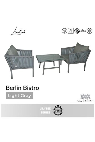 VAVRATTAN Berlin Bistro Rattan Bahçe Balkon Oturma Takımı Açık Gri