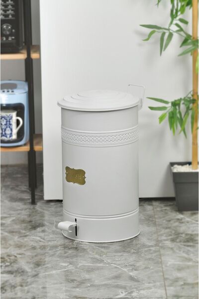 Yıldıray Metal 30 Litre Beyaz Çöp Kovası Paslanmaz Yanmaz