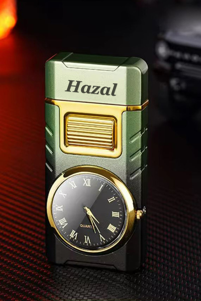 Genel Markalar Kişiye Özel İsim Baskılı Metal Rüzgar Geçirmez Saatli Gazlı Tasarım Çakmak