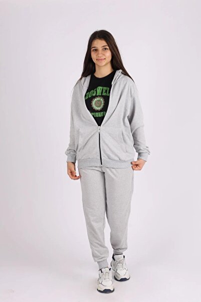 cm buseyiz Fermuarlı Kapüşonlu Kız Çocuğu Alt-Üst Eşofman Takımı