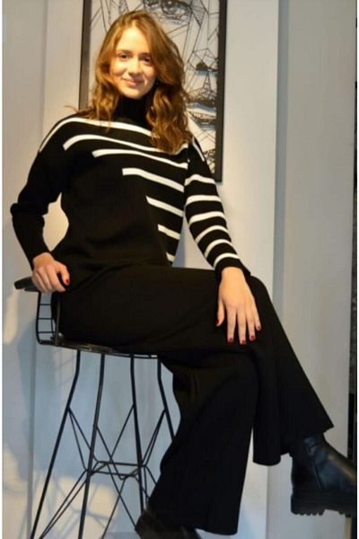 Elit Butik Pantaloni de damă din tricotaje din oțel negru