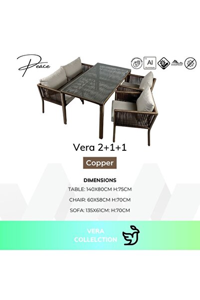 VAVRATTAN Vera 2+1+1 Rattan Bahçe Balkon Yemek Takımı Küf