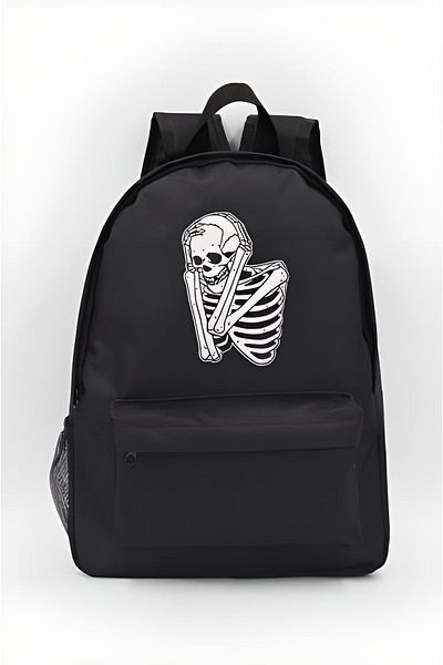 EFBUTİK Black Sad Skeleton Backpack