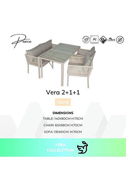 VAVRATTAN Vera 2+1+1 Rattan Bahçe Balkon Yemek Takımı Kum