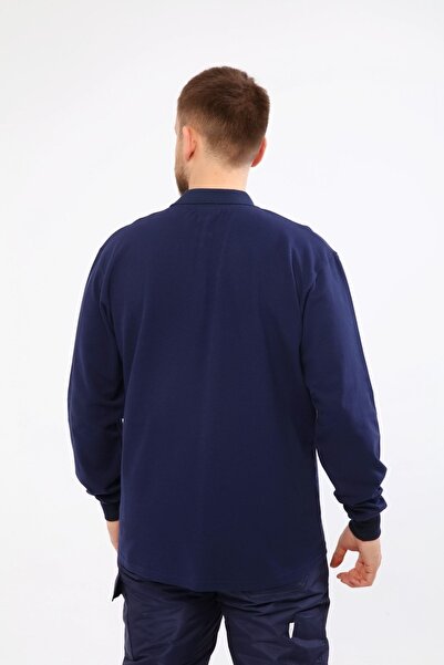 Çamdalı İş Elbiseleri Polo Yaka Lacivert Uzun Kollu Sweatshirt Pike Örme Iş Sweatşörtü