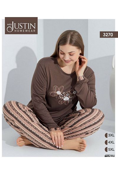 Mrs Justin Σετ γυναικεία πιτζάμα με μακρυμάνικο king size - 3270