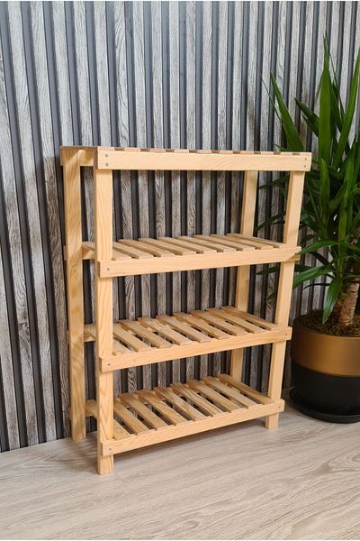 EGN WOODS Suport pentru pantofi decorativ din lemn natural, 4 piese, raft, intrare, hol, balcon Organizator din lemn natural