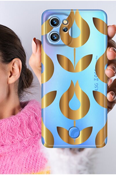 Reeder S19 Max Pro Kılıf S19 Max Pro Şeffaf Silikon Baskılı Golden