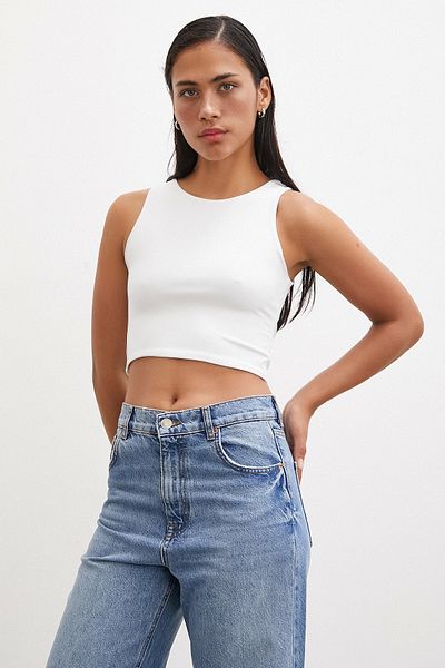 Never more Crop Top de bază alb
