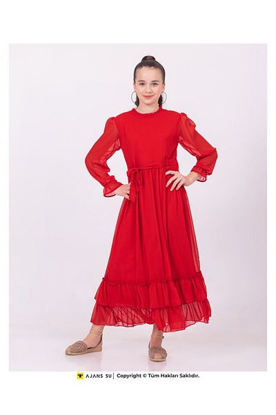 RAMON&ARTOS Fusta cu mânecă lungă din tulle Rochie de fetiță din sifon adunat in straturi
