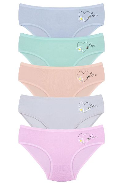 Onurel Girl's Pack of 5 Mixed Color Bee Printed Lycra Panties