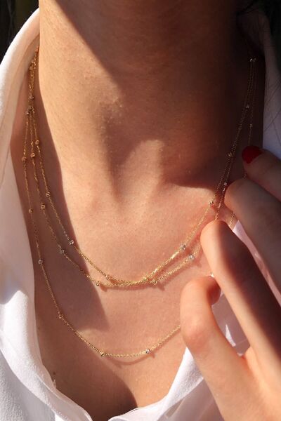 Kuyumcu Kuyumculuk 14 Ayar Altın Italyan Toplu Dorika 3 Sıra Zincir Kadın Kolye