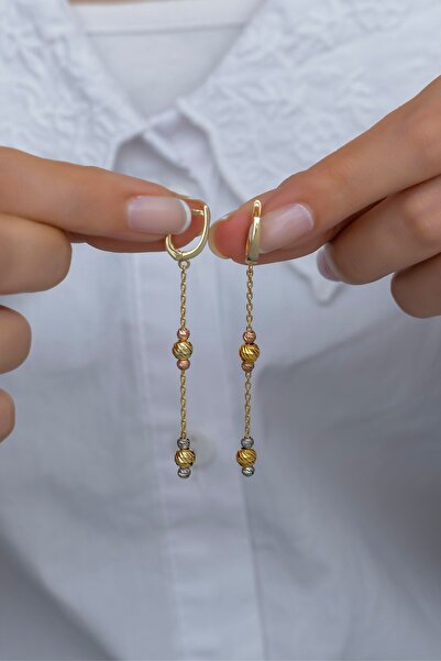 Nereze Kadın  925 Ayar Gümüş Gold Sallantılı Dorika Model Küpe