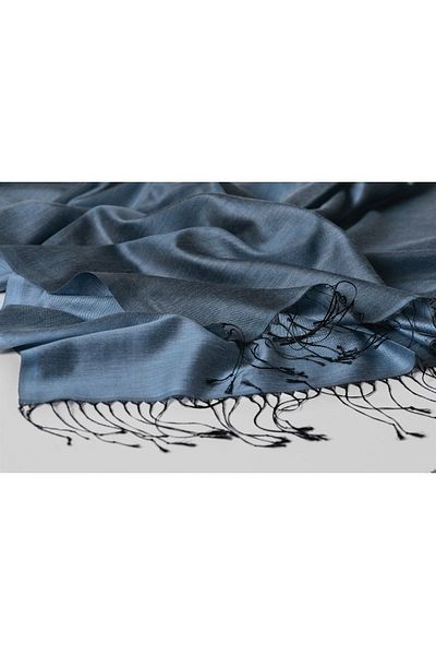 KROREN Silk Look Shawl - Black-Denim Blue