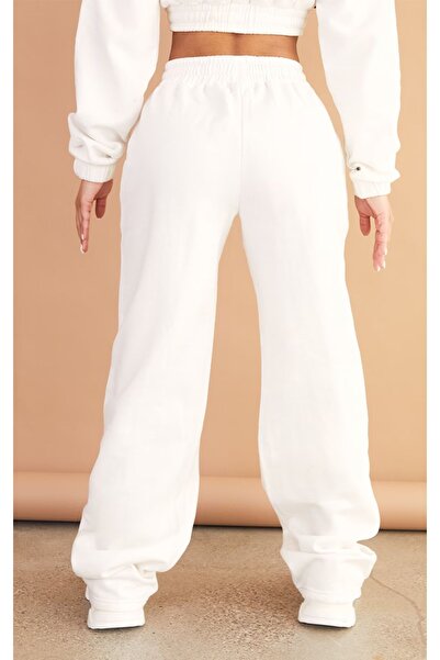 Benisengiydir White Oversize Crop Set - Crew neck Women's Top and Bottom Set