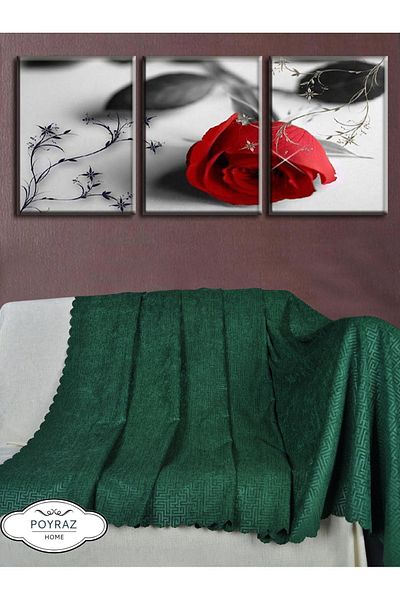POYRAZ Shiny Patterned Chenille Emerald Green Double Sided Sofa Sofa Bed Cover Shawl