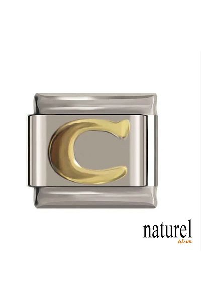 Naturel Tılsım 9mm Yellow Letter C - Stainless Italian Steel Charm