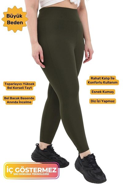 tarzımsüper Large Size Sports Leggings with High Waist and Corset and Recovery Pearl Detail