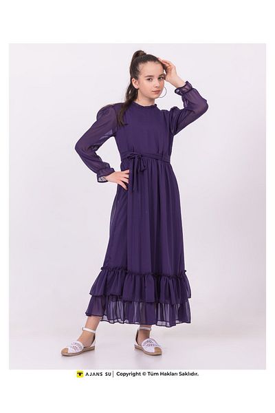 RAMON&ARTOS Fusta cu mânecă lungă din tulle Rochie de fetiță din sifon adunat in straturi