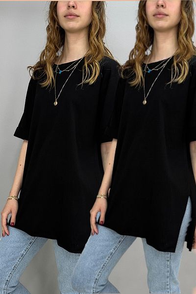 Tam Moda Tricou de damă cu fantă laterală - Set de 2