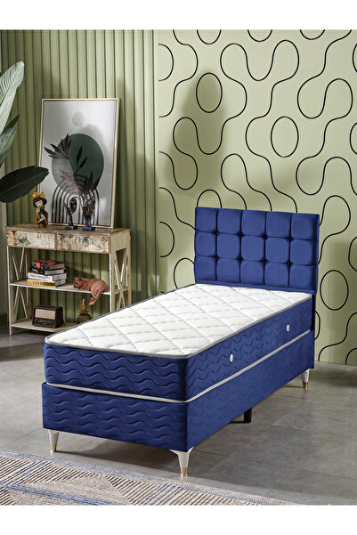 beehanem Bengü 90x190 Tek Kişilik (Baza+Başlık+Yatak) 3 Lü Set (Lacivert)