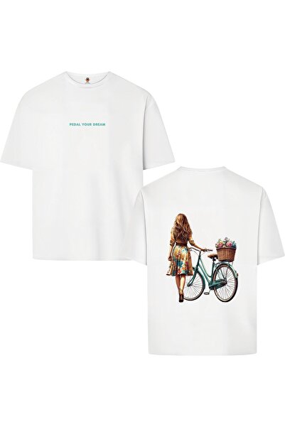 BookOrBook تي شيرت بناتي على دراجة هوائية بخيط مزدوج منسوج مريح مصنوع من القط...